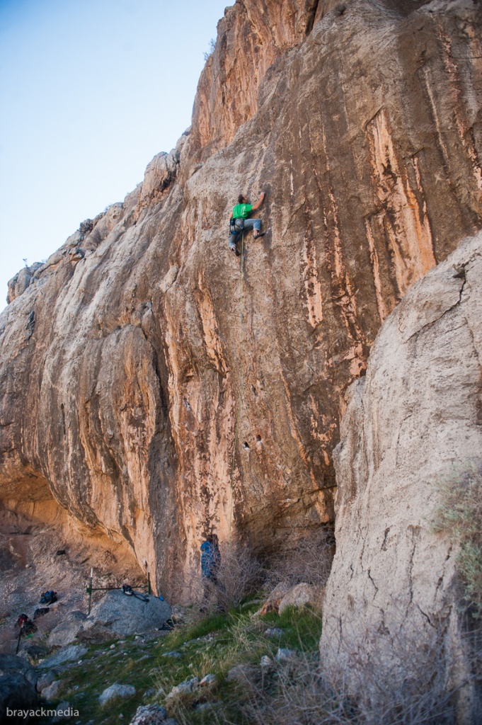 Jumanji is one of the better limestone 5.12a's in the area.  It's a fine route, but its sharp, polished, and so not particularly fun by holiday standards.  Photo Dan Brayack.